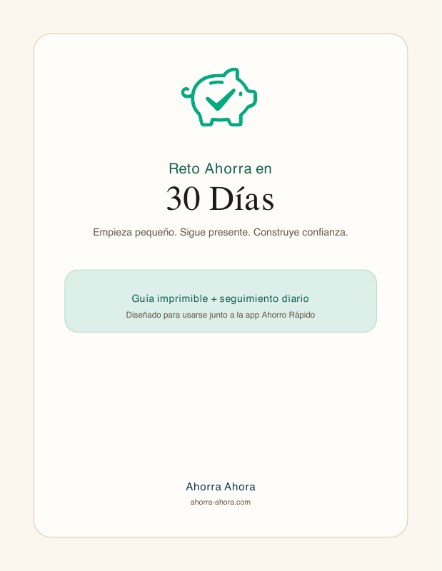 Portada del PDF Reto Ahorra en 30 Días: guía imprimible y seguimiento diario.